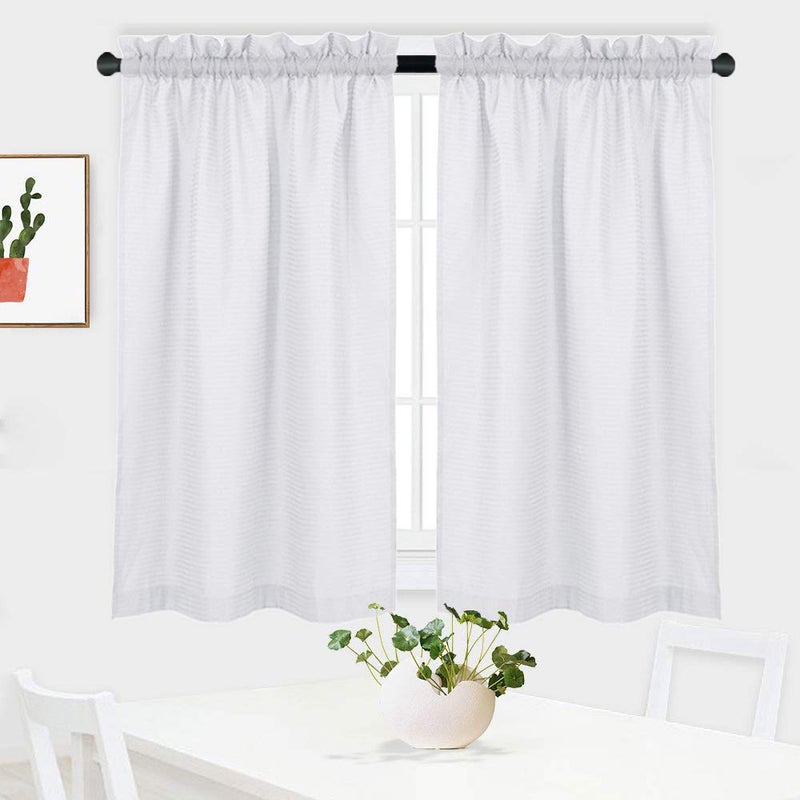 NANAN White Curtains 45 inch Long Casual Weave Small Window Curtain Kitchen Bathroom Basement Bedroom Drapes - 30" x 45", White, Set of 2 - Image 1